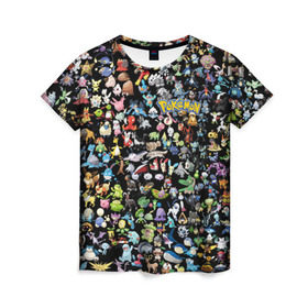 Женская футболка 3D с принтом Покемоны в Екатеринбурге, 100% полиэфир ( синтетическое хлопкоподобное полотно) | прямой крой, круглый вырез горловины, длина до линии бедер | ash ketchum | pokemon | пикачу | покебол | покемон | эш
