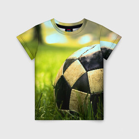 Детская футболка 3D с принтом Футбол в Екатеринбурге, 100% гипоаллергенный полиэфир | прямой крой, круглый вырез горловины, длина до линии бедер, чуть спущенное плечо, ткань немного тянется | стадион | футбольное поле | футбольный мяч