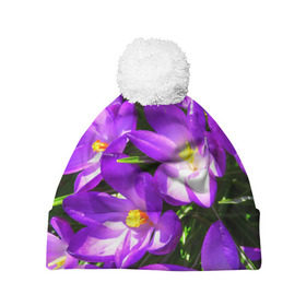 Шапка 3D c помпоном с принтом Сиреневая прелесть в Екатеринбурге, 100% полиэстер | универсальный размер, печать по всей поверхности изделия | лепестки | прикольные картинки | сиреневый | цветочки | цветы