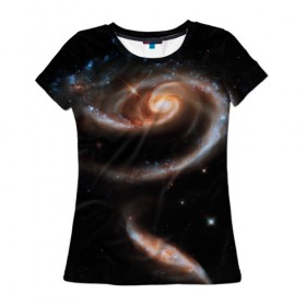 Женская футболка 3D с принтом Галактическое движение в Екатеринбурге, 100% полиэфир ( синтетическое хлопкоподобное полотно) | прямой крой, круглый вырез горловины, длина до линии бедер | 