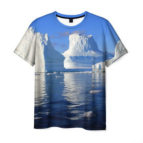Мужская футболка 3D с принтом Айсберг в Екатеринбурге, 100% полиэфир | прямой крой, круглый вырез горловины, длина до линии бедер | Тематика изображения на принте: айсберг | антаркида | арктика | вода | лёд | океан | отражение | север | солнце | холод