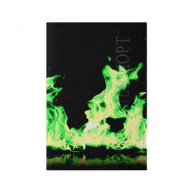 Обложка для паспорта матовая кожа с принтом Зеленый огонь в Екатеринбурге, натуральная матовая кожа | размер 19,3 х 13,7 см; прозрачные пластиковые крепления | 