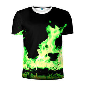 Мужская футболка 3D спортивная с принтом Зеленый огонь в Екатеринбурге, 100% полиэстер с улучшенными характеристиками | приталенный силуэт, круглая горловина, широкие плечи, сужается к линии бедра | 