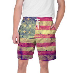 Мужские шорты 3D с принтом Америка в Екатеринбурге,  полиэстер 100% | прямой крой, два кармана без застежек по бокам. Мягкая трикотажная резинка на поясе, внутри которой широкие завязки. Длина чуть выше колен | grunge | америка | сша | флаг