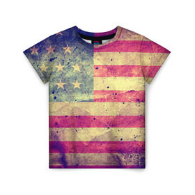 Детская футболка 3D с принтом Америка в Екатеринбурге, 100% гипоаллергенный полиэфир | прямой крой, круглый вырез горловины, длина до линии бедер, чуть спущенное плечо, ткань немного тянется | Тематика изображения на принте: grunge | америка | сша | флаг