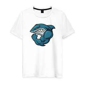 Мужская футболка хлопок с принтом Shark в Екатеринбурге, 100% хлопок | прямой крой, круглый вырез горловины, длина до линии бедер, слегка спущенное плечо. | акула | боксер | борец | качок