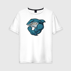 Женская футболка хлопок Oversize с принтом Shark в Екатеринбурге, 100% хлопок | свободный крой, круглый ворот, спущенный рукав, длина до линии бедер
 | акула | боксер | борец | качок