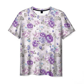 Мужская футболка 3D с принтом Цветы ретро 2 в Екатеринбурге, 100% полиэфир | прямой крой, круглый вырез горловины, длина до линии бедер | Тематика изображения на принте:   | винтаж | прованс | роза | роспись | узор | цветок | цветы