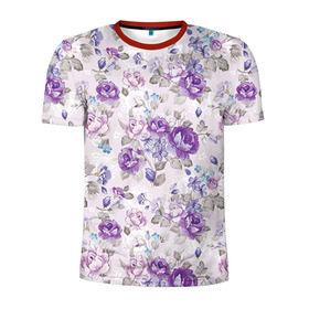 Мужская футболка 3D спортивная с принтом Цветы ретро 2 в Екатеринбурге, 100% полиэстер с улучшенными характеристиками | приталенный силуэт, круглая горловина, широкие плечи, сужается к линии бедра |   | винтаж | прованс | роза | роспись | узор | цветок | цветы
