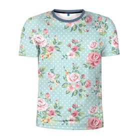 Мужская футболка 3D спортивная с принтом Цветы ретро 1 в Екатеринбурге, 100% полиэстер с улучшенными характеристиками | приталенный силуэт, круглая горловина, широкие плечи, сужается к линии бедра |   | винтаж | прованс | роза | роспись | узор | цветок | цветы