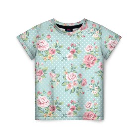 Детская футболка 3D с принтом Цветы ретро 1 в Екатеринбурге, 100% гипоаллергенный полиэфир | прямой крой, круглый вырез горловины, длина до линии бедер, чуть спущенное плечо, ткань немного тянется |   | винтаж | прованс | роза | роспись | узор | цветок | цветы