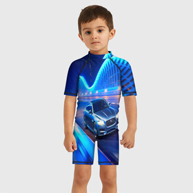 Детский купальный костюм 3D с принтом Jaguar в Екатеринбурге, Полиэстер 85%, Спандекс 15% | застежка на молнии на спине | jaguar | авто | автомобиль | скорость