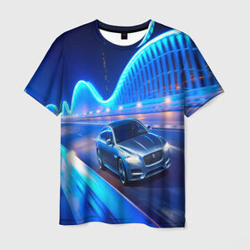 Мужская футболка 3D с принтом Jaguar в Екатеринбурге, 100% полиэфир | прямой крой, круглый вырез горловины, длина до линии бедер | jaguar | авто | автомобиль | скорость