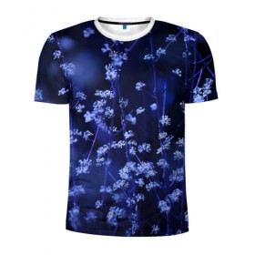 Мужская футболка 3D спортивная с принтом Ночные цветы в Екатеринбурге, 100% полиэстер с улучшенными характеристиками | приталенный силуэт, круглая горловина, широкие плечи, сужается к линии бедра | лепестки | ночь | прикольные картинки | синий | цветочки | цветы