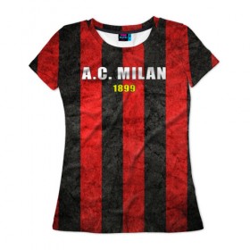 Женская футболка 3D с принтом A.C. Milan в Екатеринбурге, 100% полиэфир ( синтетическое хлопкоподобное полотно) | прямой крой, круглый вырез горловины, длина до линии бедер | болельщик | италия | клуб | милан | фанат | футбол | футболист