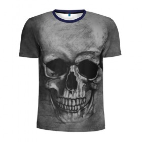 Мужская футболка 3D спортивная с принтом Череп в Екатеринбурге, 100% полиэстер с улучшенными характеристиками | приталенный силуэт, круглая горловина, широкие плечи, сужается к линии бедра | skelet | skull | кости | мертвец | серый | скелет | череп