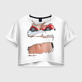 Женская футболка 3D укороченная с принтом Лифчик-покеболлы в Екатеринбурге, 100% полиэстер | круглая горловина, длина футболки до линии талии, рукава с отворотами | pokemon go