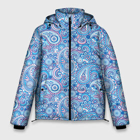 Мужская зимняя куртка 3D с принтом Турецкий орнамент 3 в Екатеринбурге, верх — 100% полиэстер; подкладка — 100% полиэстер; утеплитель — 100% полиэстер | длина ниже бедра, свободный силуэт Оверсайз. Есть воротник-стойка, отстегивающийся капюшон и ветрозащитная планка. 

Боковые карманы с листочкой на кнопках и внутренний карман на молнии. | Тематика изображения на принте:   | восточные | индийский узор | индия | огурец | огурцы | орнамент | роспись | турецкий | узор