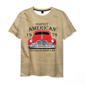 Мужская футболка 3D с принтом American retro auto в Екатеринбурге, 100% полиэфир | прямой крой, круглый вырез горловины, длина до линии бедер | 