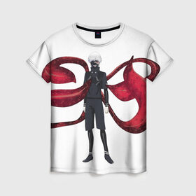 Женская футболка 3D с принтом Канеки Кен в Екатеринбурге, 100% полиэфир ( синтетическое хлопкоподобное полотно) | прямой крой, круглый вырез горловины, длина до линии бедер | tokyo ghoul | канеки кен