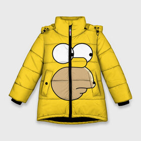 Зимняя куртка для девочек 3D с принтом Гомер Симпсон в Екатеринбурге, ткань верха — 100% полиэстер; подклад — 100% полиэстер, утеплитель — 100% полиэстер. | длина ниже бедра, удлиненная спинка, воротник стойка и отстегивающийся капюшон. Есть боковые карманы с листочкой на кнопках, утяжки по низу изделия и внутренний карман на молнии. 

Предусмотрены светоотражающий принт на спинке, радужный светоотражающий элемент на пуллере молнии и на резинке для утяжки. | simpsons | гомер | симпсон | симпсоны