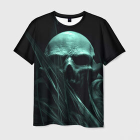 Мужская футболка 3D с принтом Череп на дне в Екатеринбурге, 100% полиэфир | прямой крой, круглый вырез горловины, длина до линии бедер | вода | водоросли | дьявол | монстр | прикольные картинки | череп