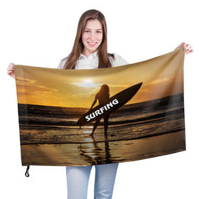 Флаг 3D с принтом Surfing в Екатеринбурге, 100% полиэстер | плотность ткани — 95 г/м2, размер — 67 х 109 см. Принт наносится с одной стороны | волна | девушка | море | прикольные картинки | сёрфинг | солнце | спорт | экстрим