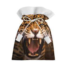Подарочный 3D мешок с принтом Леопард в Екатеринбурге, 100% полиэстер | Размер: 29*39 см | дикая кошка | клыки | леопард | оскал | хищник
