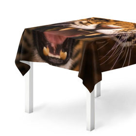 Скатерть 3D с принтом Леопард в Екатеринбурге, 100% полиэстер (ткань не мнется и не растягивается) | Размер: 150*150 см | дикая кошка | клыки | леопард | оскал | хищник