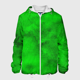 Мужская куртка 3D с принтом Green в Екатеринбурге, ткань верха — 100% полиэстер, подклад — флис | прямой крой, подол и капюшон оформлены резинкой с фиксаторами, два кармана без застежек по бокам, один большой потайной карман на груди. Карман на груди застегивается на липучку | зеленый | потертость
