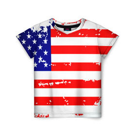 Детская футболка 3D с принтом Америка в Екатеринбурге, 100% гипоаллергенный полиэфир | прямой крой, круглый вырез горловины, длина до линии бедер, чуть спущенное плечо, ткань немного тянется | grunge | америка | сша | флаг