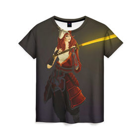 Женская футболка 3D с принтом Redhead в Екатеринбурге, 100% полиэфир ( синтетическое хлопкоподобное полотно) | прямой крой, круглый вырез горловины, длина до линии бедер | dota | dota 2 | juggernaut | джагернаут | дота | дотан | раки