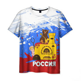 Мужская футболка 3D с принтом Россия. Медведь. Балалайка в Екатеринбурге, 100% полиэфир | прямой крой, круглый вырез горловины, длина до линии бедер | матрешка | печька | россия. медведь. балалайка