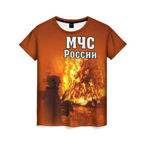 Женская футболка 3D с принтом МЧС России в Екатеринбурге, 100% полиэфир ( синтетическое хлопкоподобное полотно) | прямой крой, круглый вырез горловины, длина до линии бедер | мчс | пожарный | россии