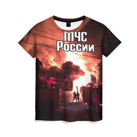 Женская футболка 3D с принтом МЧС в Екатеринбурге, 100% полиэфир ( синтетическое хлопкоподобное полотно) | прямой крой, круглый вырез горловины, длина до линии бедер | мчс | пожарный | россии