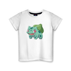 Детская футболка хлопок с принтом Бульбазавр в Екатеринбурге, 100% хлопок | круглый вырез горловины, полуприлегающий силуэт, длина до линии бедер | bulbasaur | pokemon | покемон | покемоны