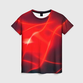 Женская футболка 3D с принтом Мерцание в Екатеринбурге, 100% полиэфир ( синтетическое хлопкоподобное полотно) | прямой крой, круглый вырез горловины, длина до линии бедер | волны | красный | размытый