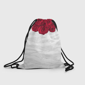 Рюкзак-мешок 3D с принтом Roses White в Екатеринбурге, 100% полиэстер | плотность ткани — 200 г/м2, размер — 35 х 45 см; лямки — толстые шнурки, застежка на шнуровке, без карманов и подкладки | розы цветы swag тренд мода клубная