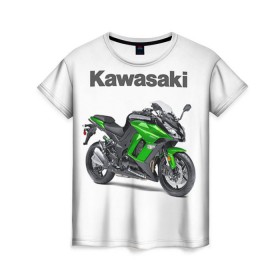 Женская футболка 3D с принтом Kawasaky Ninja 1000 в Екатеринбурге, 100% полиэфир ( синтетическое хлопкоподобное полотно) | прямой крой, круглый вырез горловины, длина до линии бедер | kawasaky