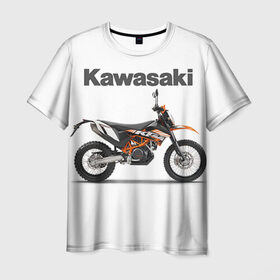 Мужская футболка 3D с принтом Kawasaky Enduro в Екатеринбурге, 100% полиэфир | прямой крой, круглый вырез горловины, длина до линии бедер | Тематика изображения на принте: kawasaky