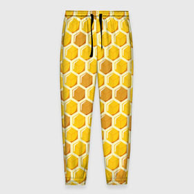 Мужские брюки 3D с принтом Медовые соты в Екатеринбурге, 100% полиэстер | манжеты по низу, эластичный пояс регулируется шнурком, по бокам два кармана без застежек, внутренняя часть кармана из мелкой сетки | арт | еда | мед | пчелы | соты