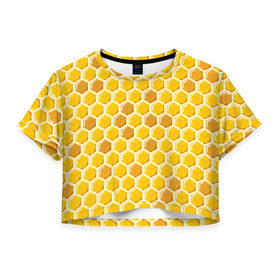 Женская футболка 3D укороченная с принтом Медовые соты в Екатеринбурге, 100% полиэстер | круглая горловина, длина футболки до линии талии, рукава с отворотами | арт | еда | мед | пчелы | соты