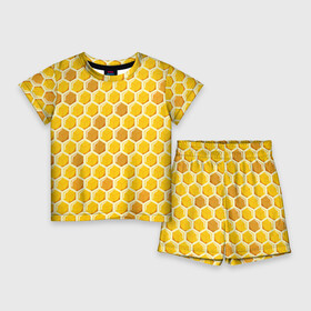 Детский костюм с шортами 3D с принтом Медовые соты в Екатеринбурге,  |  | арт | еда | мед | пчелы | соты
