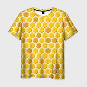 Мужская футболка 3D с принтом Медовые соты в Екатеринбурге, 100% полиэфир | прямой крой, круглый вырез горловины, длина до линии бедер | арт | еда | мед | пчелы | соты