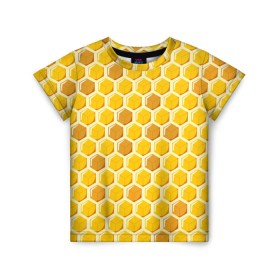 Детская футболка 3D с принтом Медовые соты в Екатеринбурге, 100% гипоаллергенный полиэфир | прямой крой, круглый вырез горловины, длина до линии бедер, чуть спущенное плечо, ткань немного тянется | Тематика изображения на принте: арт | еда | мед | пчелы | соты