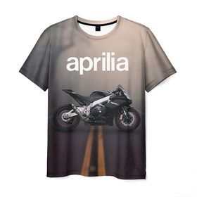 Мужская футболка 3D с принтом Aprilia RSV4 в Екатеринбурге, 100% полиэфир | прямой крой, круглый вырез горловины, длина до линии бедер | aprilia