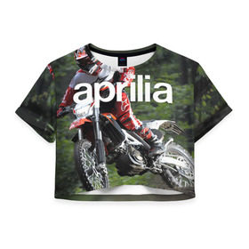 Женская футболка 3D укороченная с принтом Aprilia RXV480 в Екатеринбурге, 100% полиэстер | круглая горловина, длина футболки до линии талии, рукава с отворотами | aprilia