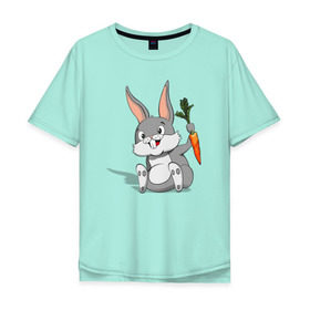 Мужская футболка хлопок Oversize с принтом Зайчик в Екатеринбурге, 100% хлопок | свободный крой, круглый ворот, “спинка” длиннее передней части | год кролика | зайчик | заяц | кролик | морковь