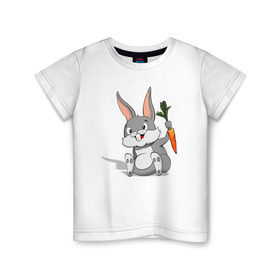 Детская футболка хлопок с принтом Зайчик в Екатеринбурге, 100% хлопок | круглый вырез горловины, полуприлегающий силуэт, длина до линии бедер | год кролика | зайчик | заяц | кролик | морковь