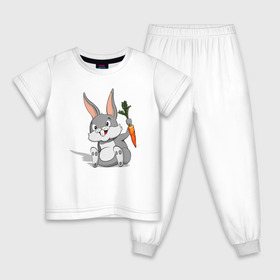 Детская пижама хлопок с принтом Зайчик в Екатеринбурге, 100% хлопок |  брюки и футболка прямого кроя, без карманов, на брюках мягкая резинка на поясе и по низу штанин
 | Тематика изображения на принте: год кролика | зайчик | заяц | кролик | морковь